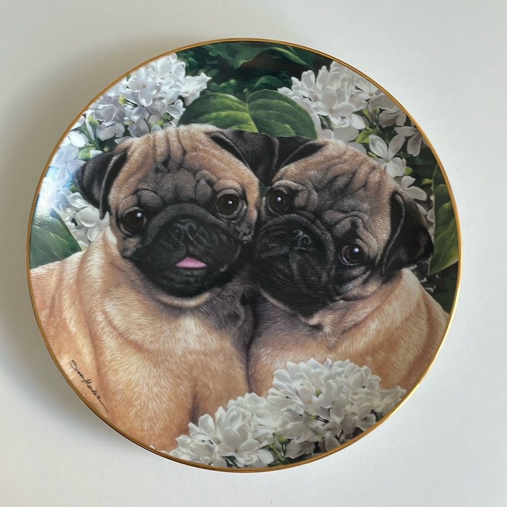 Danbury Mint - Glass - Pug Love Pug Plate - Decorative - Collection - Dog Lover